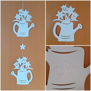 Fensterbild, Gießkanne mit Blumen Kette, Tonkarton, Fensterhänger, filigran, Frühling, Deko