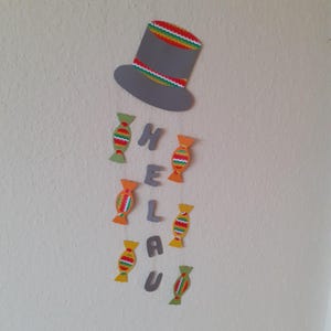 Fensterbild HELAU Bonbon Hut Mobile Tonkarton ALAAF Fasching Karneval Deko Party Kette Girlande bunt