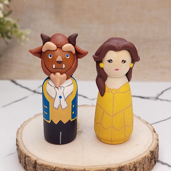 Beauty and The Beast Wooden Peg Doll & Birthday Cake Topper