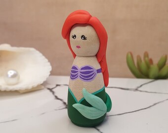 The Little Mermaid Ariel Peg Doll, Theme Party Birthday Cake Topper, Gift for Disney & Halle Bailey Fans