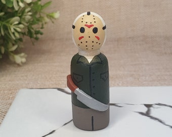 Jason Voorhees Peg Puppe, Geschenk für Freitag der 13.Film Fan, Halloween Tier Tablett Dekor, Horror Sammlung Figur