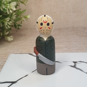 Jason Voorhees Peg Doll, Gift for Friday the 13th Movie Fan, Halloween Tier Tray Decor, Horror Collection Figurine