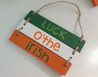 St Patricks Door Hanger Wood Sign, Luck O' The Irish Wall & Home Decor Gift