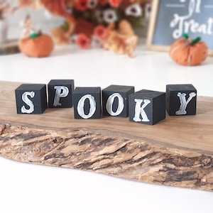 Spooky Wood Block Sign, Halloween Decor, Tiered Tray & Shelf Sitter Decor, Wooden Holiday Home Decor