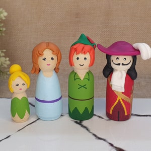 Peter Pan Peg Doll Set / Tinkerbell, Wendy & Captain Hook Cake Topper / Peterpan Theme Birthday Party Decor / Neverland Nursery Decoration