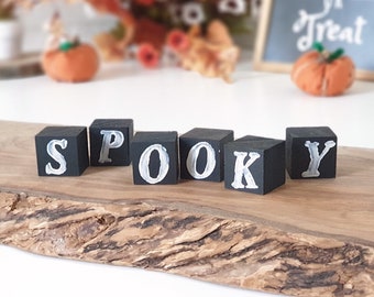 Spooky Wood Block Sign, Halloween Decor, Tiered Tray & Shelf Sitter Decor, Wooden Holiday Home Decor