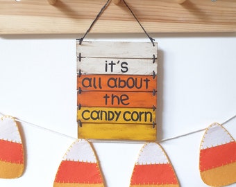 Candy Corn Sign Wall Art Home Decor, Halloween Wall Hanging Housewarming Gift
