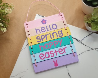 Hello Spring Happy Easter Hand-Painted Wooden Wall Decor