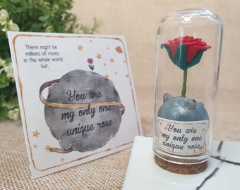 Handmade Little Prince Rose in Mini Glass Jar, Enchanted Rose Gift in a Glass Dome
