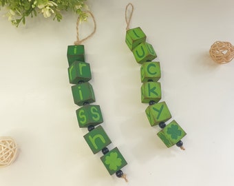 St Patricks Word Ornament, Lucky Irish Hanging Tree Decor, St. Patty's Day Tier Tray Block, Luck Shamrock Gift
