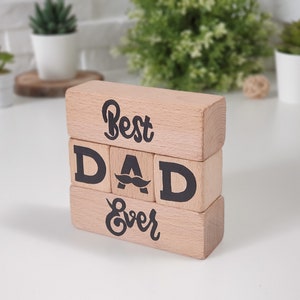 Father&#39;s Day Wood Block Sign Decor, Best Dad Ever written Happy Fathers Day Gift, Mustache Tiered Tray Decor