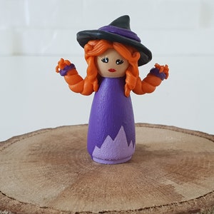 Halloween Peg Doll Set, Wooden Figurine Toys, Gift For Toddler Child / Dracula, Jack O'Lantern, Witch, Frankenstein Witch