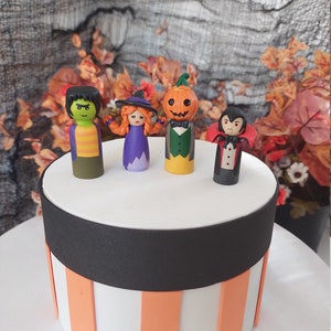 Halloween Peg Doll Set, Wooden Figurine Toys, Gift For Toddler Child / Dracula, Jack O'Lantern, Witch, Frankenstein image 3