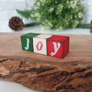 Christmas Joy Blocks Set Holiday Wood Decor, Letter Wooden Block Tiered Tray Decor for Christmas