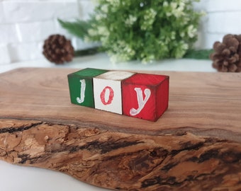 Christmas Joy Blocks Set Holiday Wood Decor, Letter Wooden Block Tiered Tray Decor for Christmas