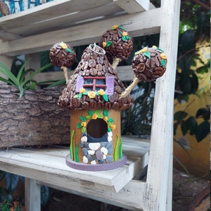 Maison des oiseaux de grains de café, Maison de nain miniature, Accessoires de fées, Décoration de jardin extérieur, Cadeau damateur de café image 9