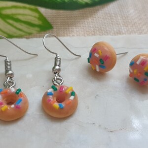 Miniature Donut Earrings, Clay Doughnut Jewelry, Mini Food Stud & Dangle Earrings