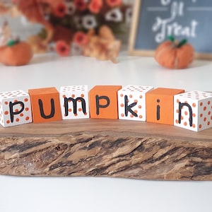 Pumpkin Wood Block Sign, Halloween Decor, Tiered Tray & Shelf Sitter Decor, Wooden Holiday Home Decor