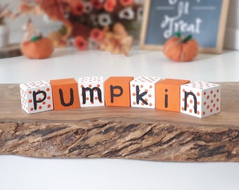 Pumpkin Wood Block Sign, Halloween Decor, Tiered Tray & Shelf Sitter Decor, Wooden Holiday Home Decor