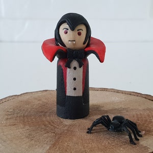 Halloween Peg Doll Set, Wooden Figurine Toys, Gift For Toddler Child / Dracula, Jack O'Lantern, Witch, Frankenstein Dracula