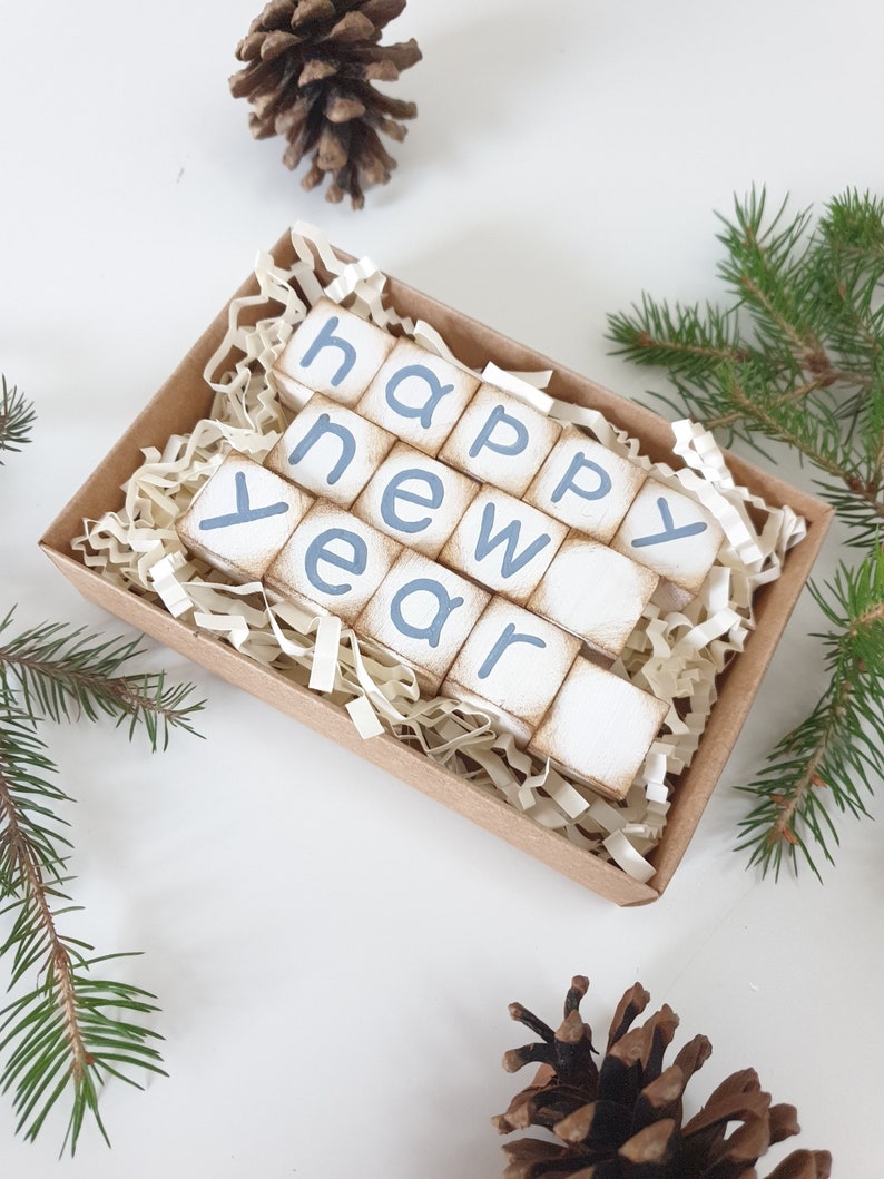 Merry Christmas & Happy New Year Reversible Wood Block Set for Tier Tray Decor image 8