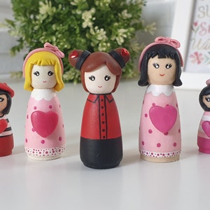 Custom Girl Wooden Peg Doll Gift, Personalized Valentines or Mothers Day Gift, Nursery Shelf Sitter Decor, Cake Topper