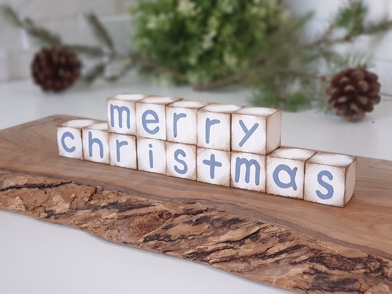 Merry Christmas & Happy New Year Reversible Wood Block Set for Tier Tray Decor image 9