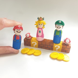 Super Mario Bros Peg Doll Set, Mario & Luigi Figures, Mario Brothers Theme Party, Birthday Cake Topper