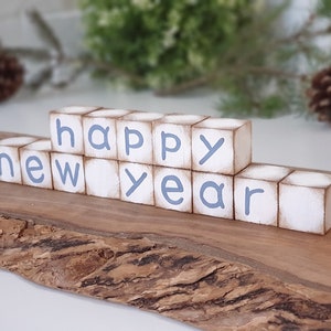 Merry Christmas & Happy New Year Reversible Wood Block Set for Tier Tray Decor image 10