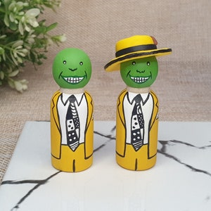 The Mask Wooden Peg Doll, Halloween Gift for Jim Carrey Fans, Stanley Ipkiss / Mask Figurine