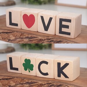 Love & Luck Wood Blocks, Tier Tray Decor, St. Patricks and Valentines Day Gift, Cartello in legno reversibile