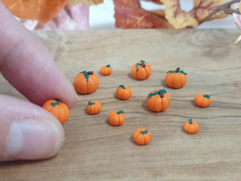 Miniature Pumpkin for Halloween Dollhouse Decor, Polymer Clay Mini Fairy Garden Accessories, Kitchen Vegetable Food Supplies image 2