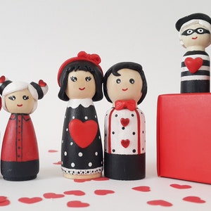 Anniversary Peg Doll Couple Gift, Valentines Day Wooden Toy, Painted Peg People, Wooden Peg Cake Topper, Waldorf Nursery Shelf Decor