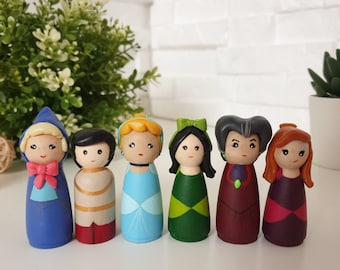 Cinderella Peg Doll Set, Wooden Dolls, Montessori Toys, Creative Play Toys, Nursery Decor, Imaginative Play Toys, Prince Charming Doll