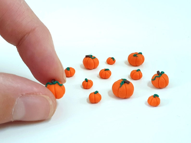 Miniature Pumpkin for Halloween Dollhouse Decor, Polymer Clay Mini Fairy Garden Accessories, Kitchen Vegetable Food Supplies image 5