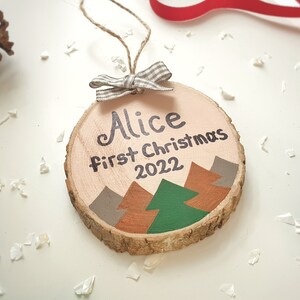 First Christmas Ornament, 1st Xmas Hanging Tree Decor, Personalized Wood Slice Baby Gift image 7