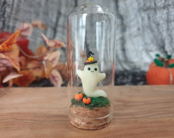 Pet Ghost in a Jar, Halloween Tier Tray Decor, Tiny Clay Miniature Ghost in a Bottle, Spooky Office Gift, Terrarium Decor, Glow in the Dark