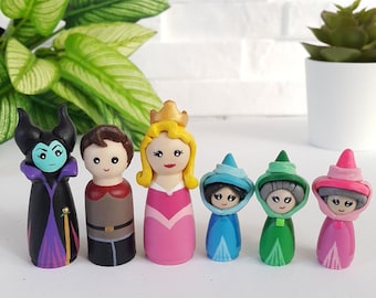 Sleeping Beauty Peg Doll, Aurora Maleficent Doll, Cake Topper, Pegdoll Family, Wooden Toy, Waldorf Toy, Montessori