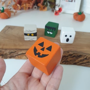 Halloween Wood Block Set, Wooden Tier Tray Cute Home Decor / Pumpkin, Ghost, Mummy & Frankenstein Sign image 10