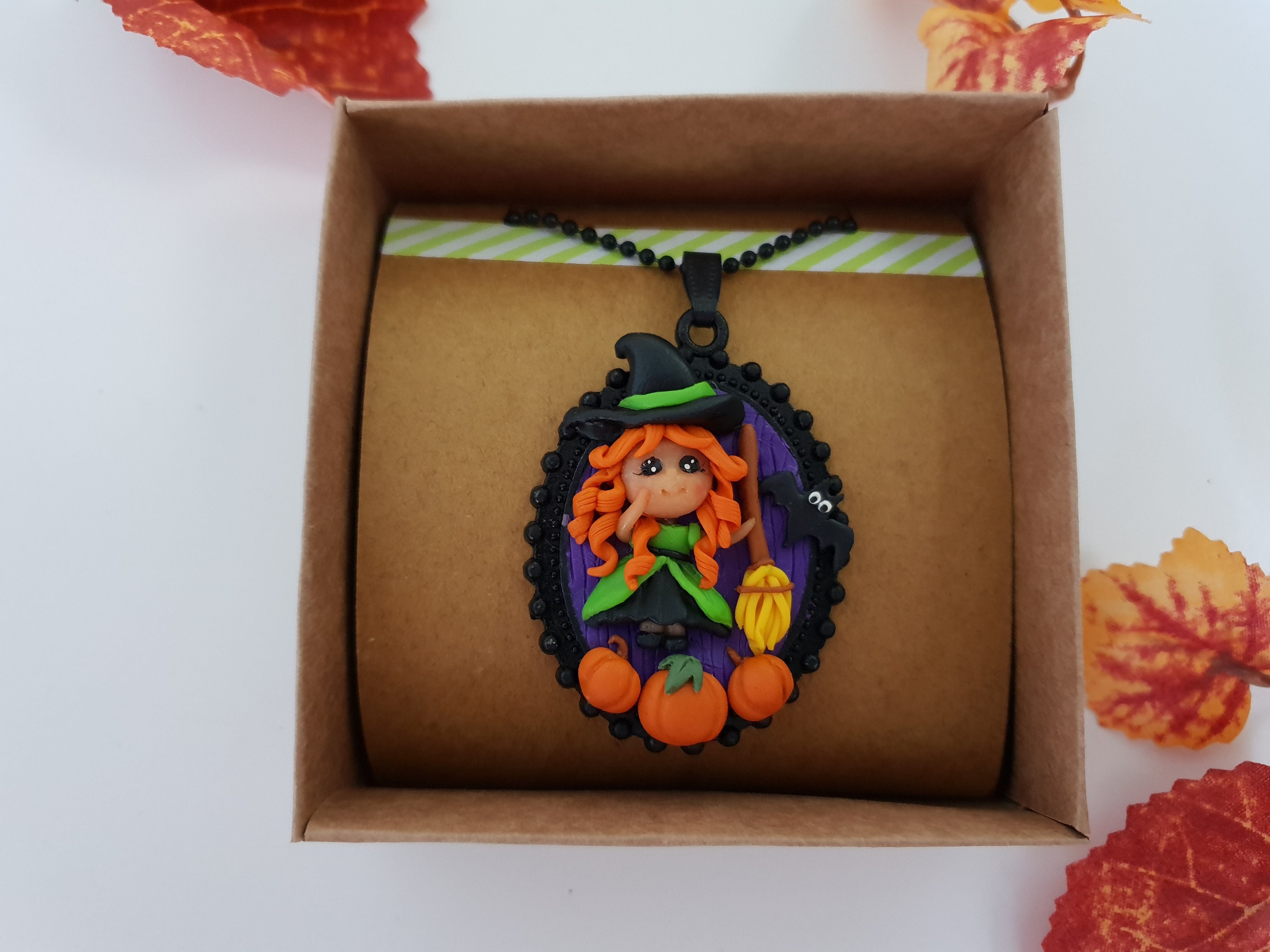 Halloween Necklace Jewelry Polymer Clay Witch Pendant Fall Etsy