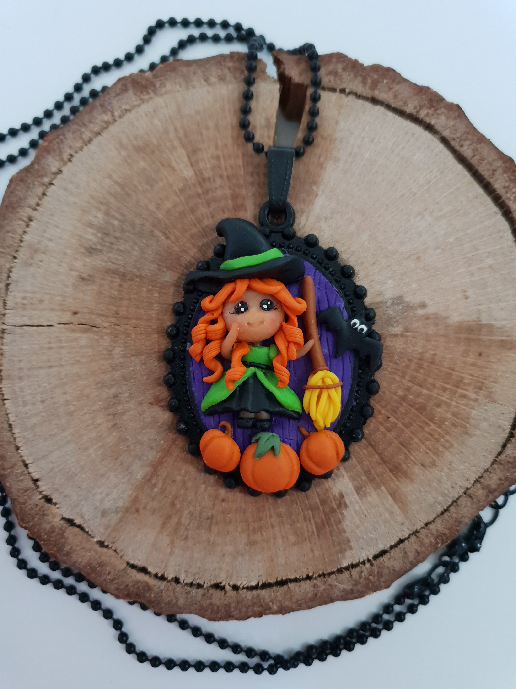Halloween Necklace Jewelry Polymer Clay Witch Pendant Fall Etsy