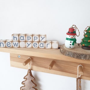 Merry Christmas & Happy New Year Reversible Wood Block Set for Tier Tray Decor image 1