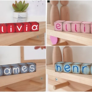 Wood Name Blocks, Custom Alphabet Letter Wooden Cubes, Baby Shower and Christening Gift, Personalized Tiered Tray and Shelf Sitter Decor
