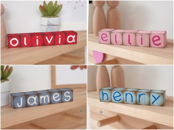 Wood Name Blocks Custom Alphabet Letter Wooden Cubes Baby Shower