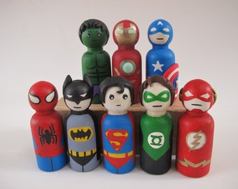 Superhero Peg Dolls, Wooden Super Hero Toy Set, Birthday Cake Topper  Figurines, Gift Idea for Boys, Boy Bedroom Decor