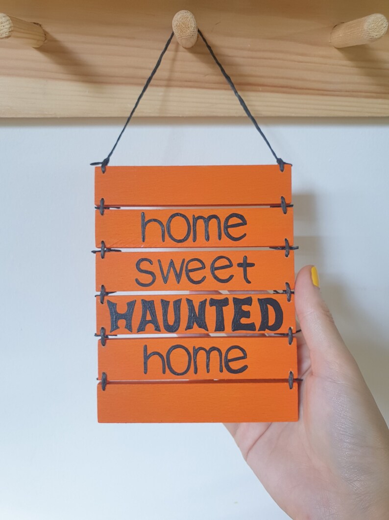 Halloween Sign Wall Art Decor, Home Sweet Haunted Home, Wall Hanging Housewarming Gift image 1