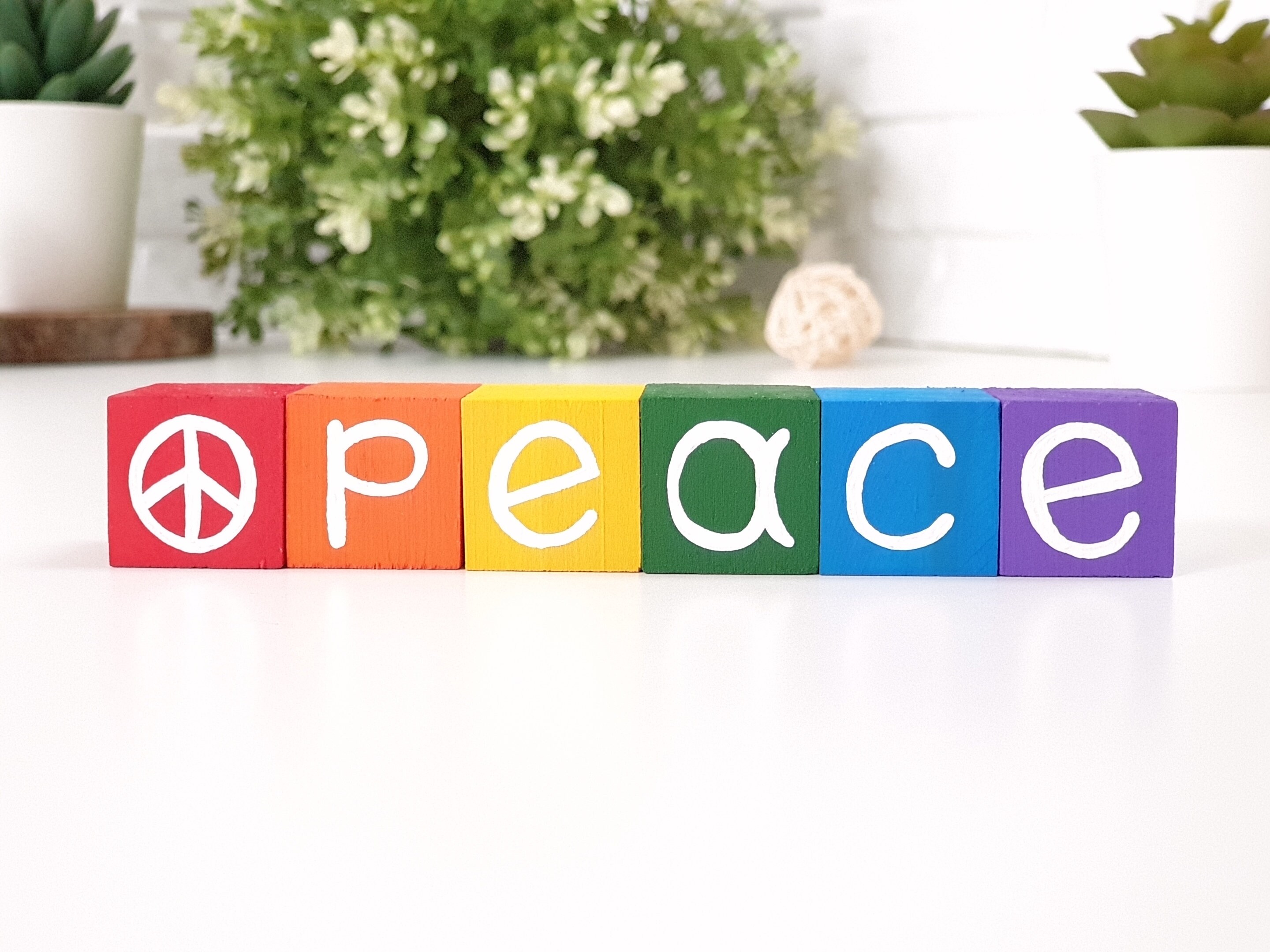 Peace Block Lettering Rainbow Peace Hippie Sign Tiered Tray Decor, Boho Wooden Letter Blocks ...