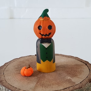 Halloween Peg Doll Set, Wooden Figurine Toys, Gift For Toddler Child / Dracula, Jack O'Lantern, Witch, Frankenstein Jack O'Lantern