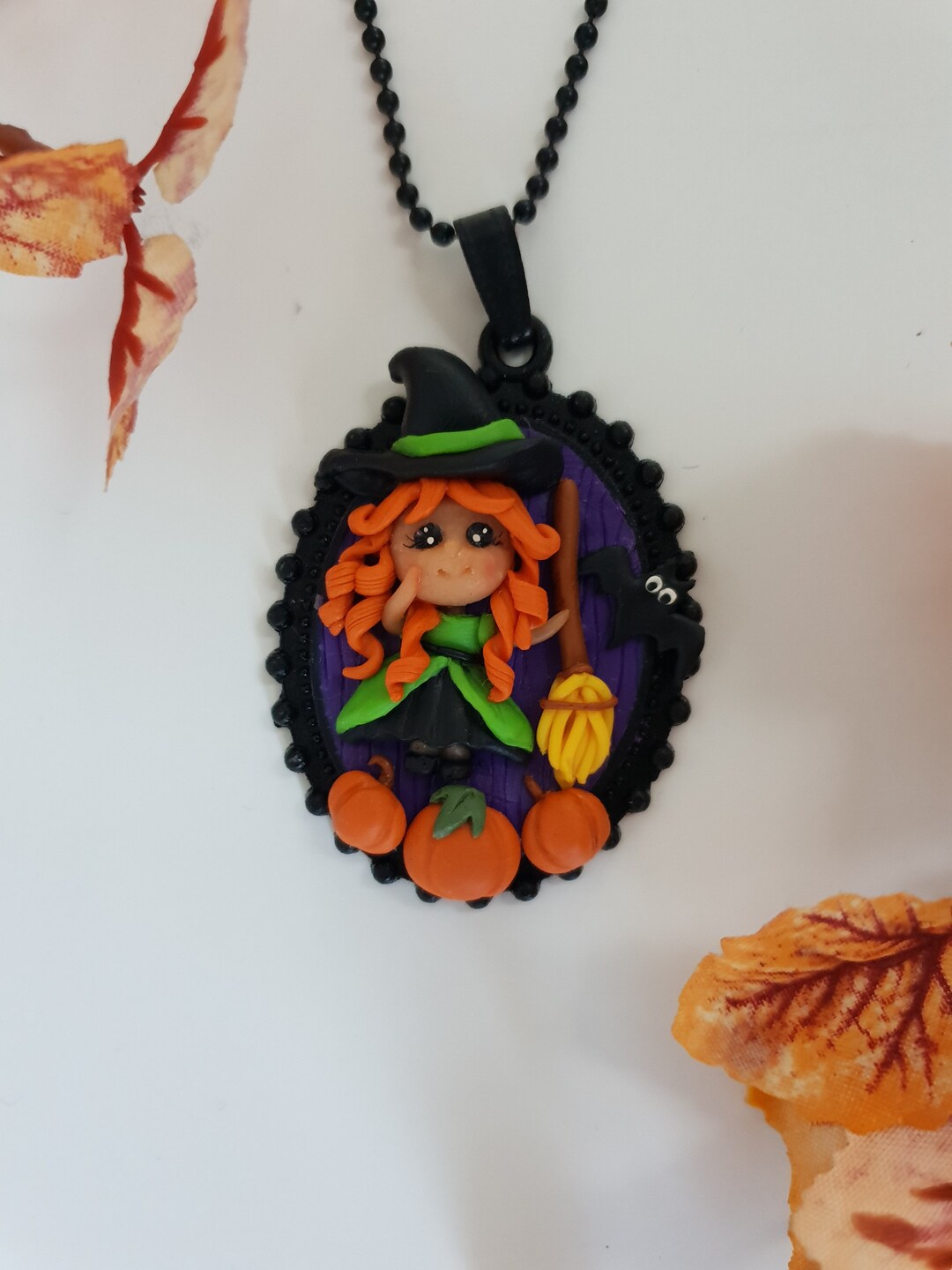 Halloween Witch Necklace Jewelry With Tiny Pumpkins, Fall Season ...