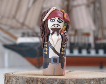 Muñeco de clavija de Jack Sparrow, adorno para tarta de cumpleaños pirata, figura de Piratas del Caribe, regalo del Día del Padre, decoración para la cueva del hombre
